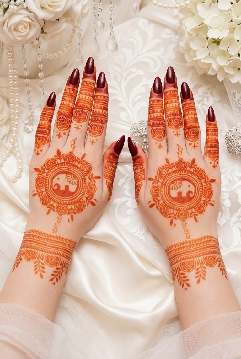 Elephant mehndi design (both hands)